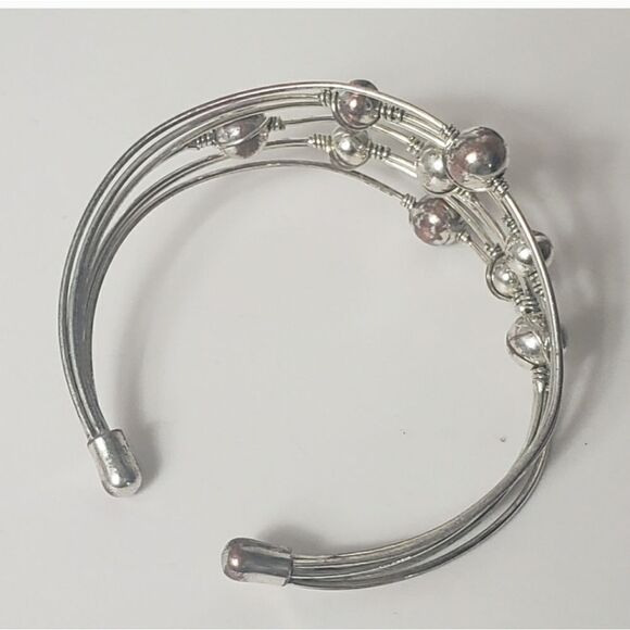 SILVER-TONE Metal Bead & Wire Cuff Bracelet - Picture 6 of 6